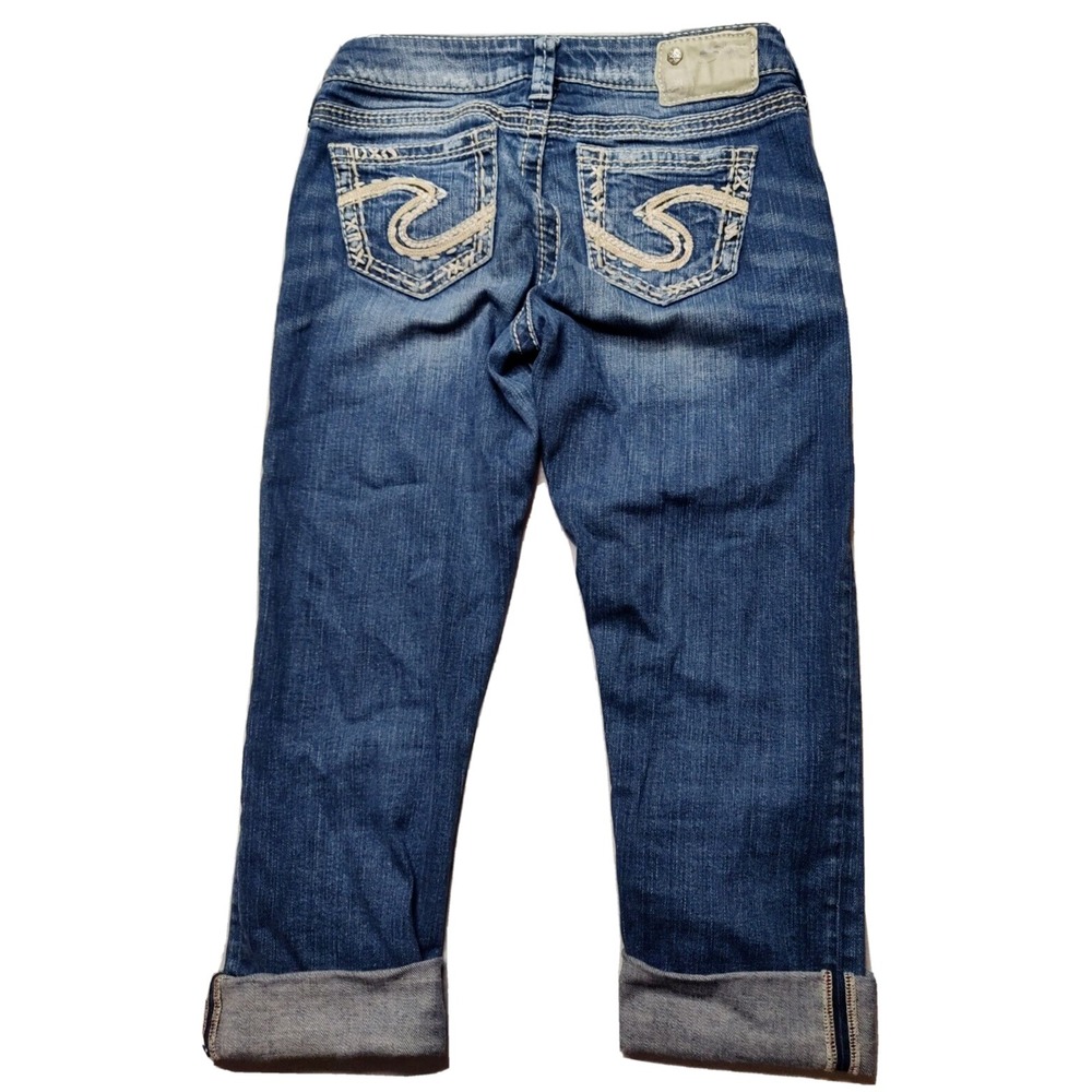 SILVER JEANS TUESDAY LOW CAPRI Women 26 Embellished Stretch Denim Cuffed Jeans